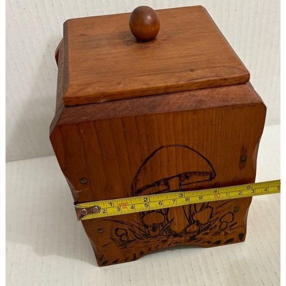 Vintage mushroom handmade merry wooden carved box containers tea sugar with lids - Picture 9 of 10